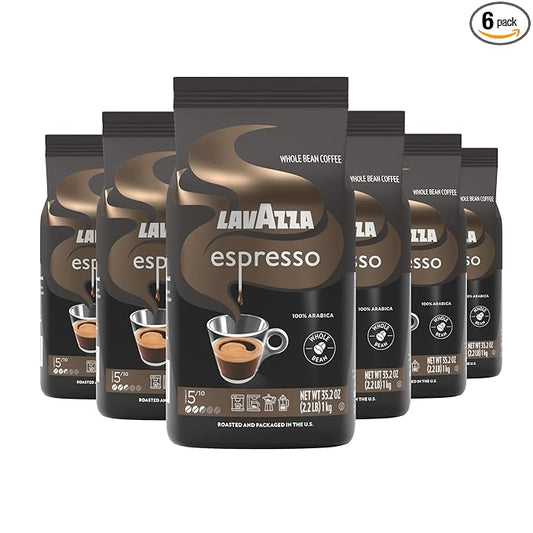 Lavazza Espresso Whole Bean Coffee, Medium Roast, 100% Arabica, 2.2 lb Bag (Pack of 6)