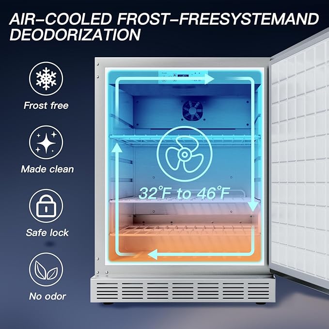 21 Inch Outdoor Refrigerator, Weather Proof Stainless Steel Beverage Beer Cooler Under Counter Fridge, Indoor/Outdoor Refrigerator with 3 Shelves for Patio Kitchen and Commercial Use