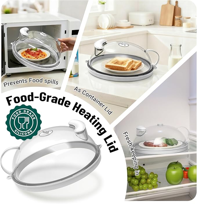 Microwave Splatter Cover with Water Steamer, Upgraded Microwave Cover for Food with Handle, Clear Plate Covers, Splatter Guard, Kitchen Essentials Gadgets, House Warming Gifts New Home, 10 Inch