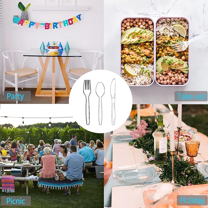 [100 Count] Clear Plastic Knives Heavy Duty, Disposable Steak Knives Plastic Silverware Bulk Washable Cutlery Set Serving Utensils Tableware for Party Supplies,Daily Use,Picnic,Camping,Wedding,BBQ