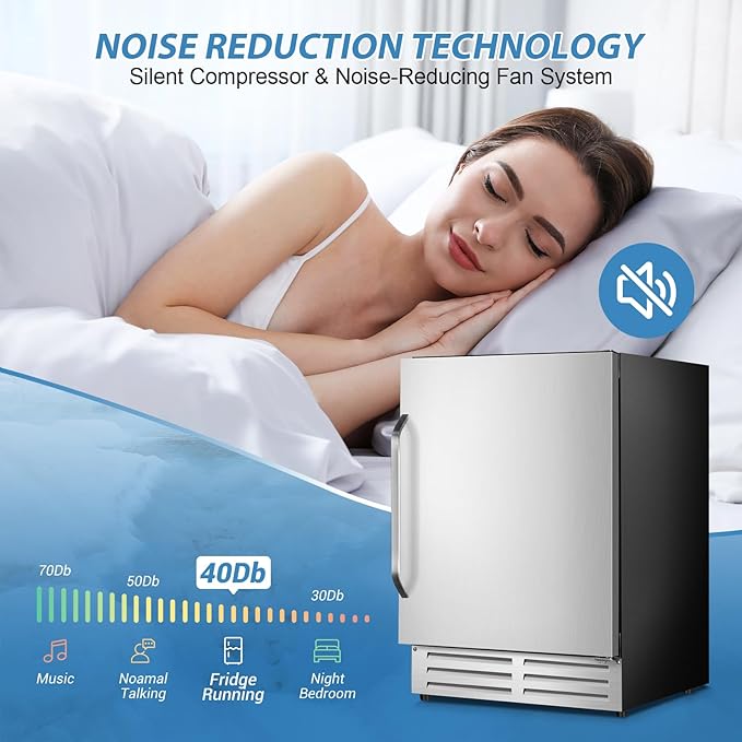 24 Inch Beverage Refrigerator Outdoor, Under Counter Beverage Cooler for Patio, Built-in Drink Fridge 210 Cans, with Stainless Steel Door for Soda, Beer, Wine