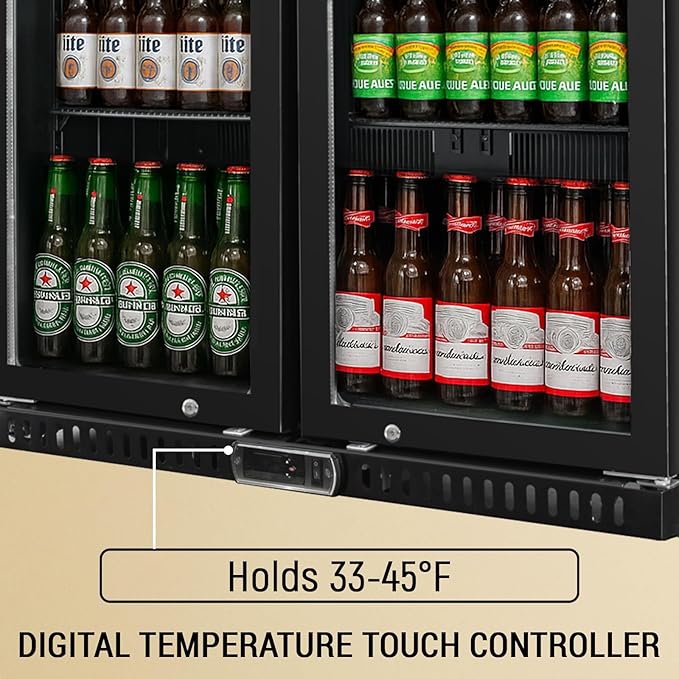 Commercial Back Bar Cooler with 2 Glass Doors, 7.4 cu.ft Under Counter Beverage Refrigerator, LED Lighting - ETL Certified Beer and Wine Cooler for Bar, Restaurant, Garage, Office, Home