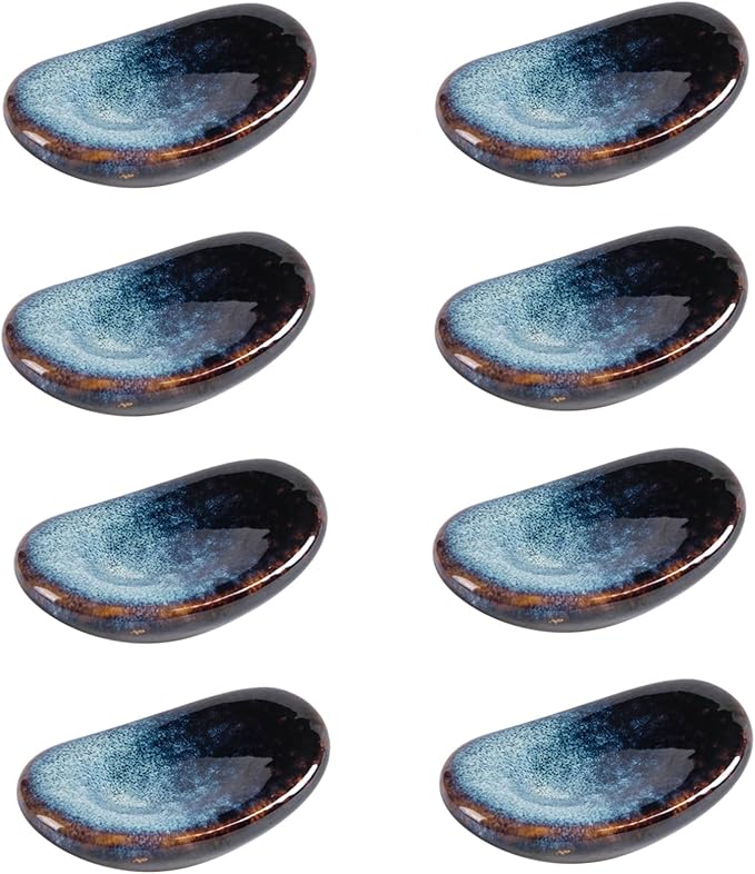 Ceramic Chopsticks Holder,Japanese Chopstick Rest,Spoon,knife & Fork Stand,Set of 8 (Starry blue)