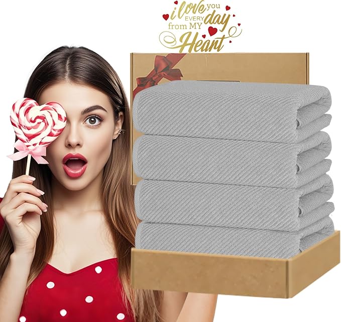 VOOVA & MOVAS Grey Bath Towels, Large 30" x 56" - 100% Cotton | Quick Dry | Light Weight | Thick | Soft | Absorbent, Bath Towels Set for Bathroom, Luxury Shower Towel, Towel Gift Set, Gray