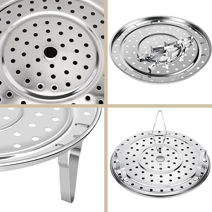 Steamer Rack for Cooking,18/8 Stainless Steel Steaming Rack,8.7 Inch Steam Tray with Removable Legs for Steamer Cookware Baking Instant Pressure Cooker Multi-functional Steamer Basket
