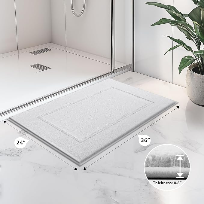Bathroom Rugs 24" x 36", Non-Slip Extra Soft Absorbent Bath Rugs, Machine Washable Quick Dry Bath Mats for Bathroom Floor, Shower, Bathtub and Sink, White