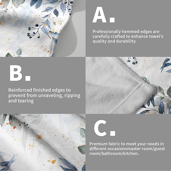 Imiss Blue Eucalyptus Leaf Bathroom Towel Watercolor Plant Leaves Kitchen Decorative Hand Towel Set of 2 Multipurpose Bath Face Washcloth 14.4 x 28.3 Inch for Gym,Spa,Hotel