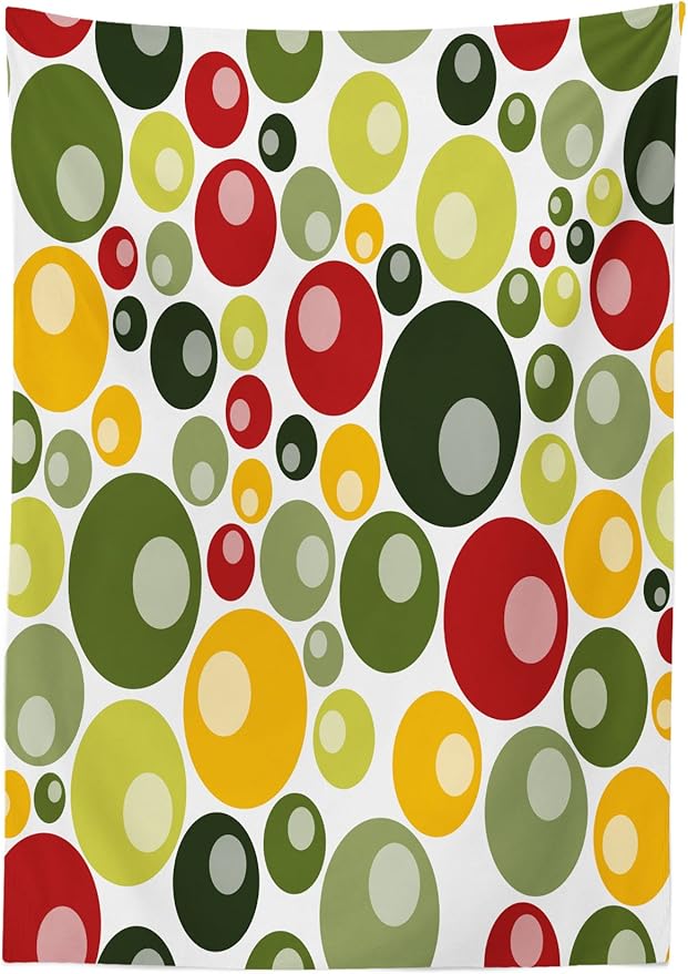 Ambesonne Retro Tablecloth, Colorful Vintage Pattern with Circle Shapes Funky Bubbles Abstract Design Artwork, Rectangular Table Cover for Dining Room Kitchen Decor, 60" X 90", Green Red