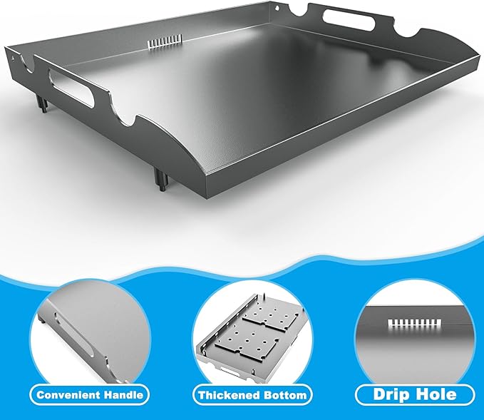 Flat Top Griddle for Blackstone 22 Inch Griddle Powder Coated Steel Gill Pan Replacement Parts w/Rear Grease System for Blackstone 1666 1833 1840 1895 1891 2166 2203 2304 1813 1842 2061