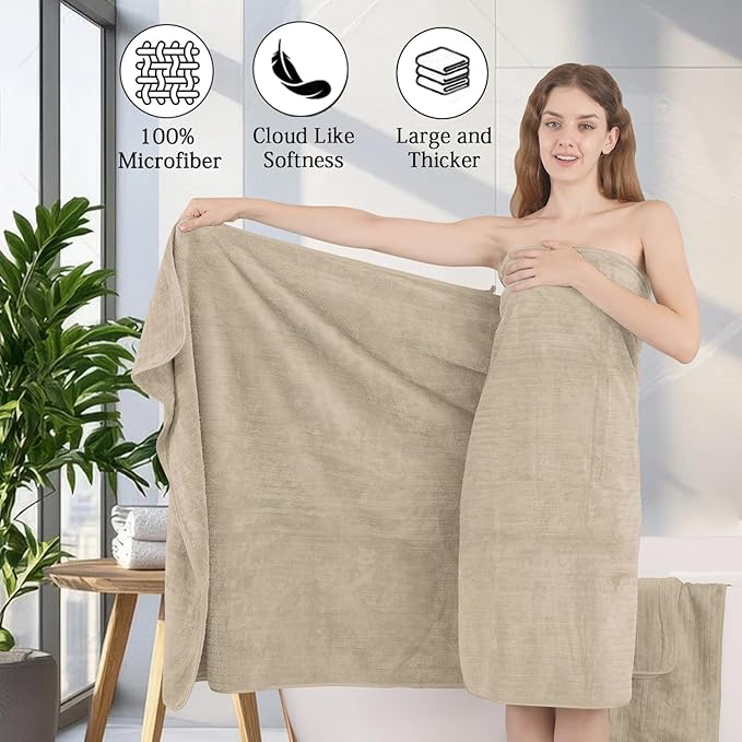 18 Piece Family Bath Towel Set Include 6 Bath Towels,6 Hand Towels and 6 Washcloths Soft Bathroom Towel with Hanging Loops,Highly Absorbent Quick Dry Towels Set for Bathroom,Hotel and Spa-Beige