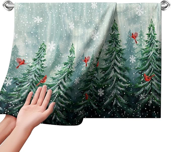 Winter Forest Hand Towels for Bathroom Pine Tree Cardinal Kitchen Towel Snowflakes Home Decor Dish Towels Farmhouse Soft Absorbent for Holiday Xmas Kitchen