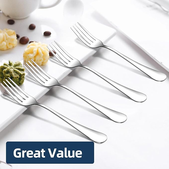 16 Piece Dinner Forks, 8 Inch, Top Food Grade Extra-Fine Stainless Steel Silverware Forks，Silverware Set, Dishwasher Safe （Silver)
