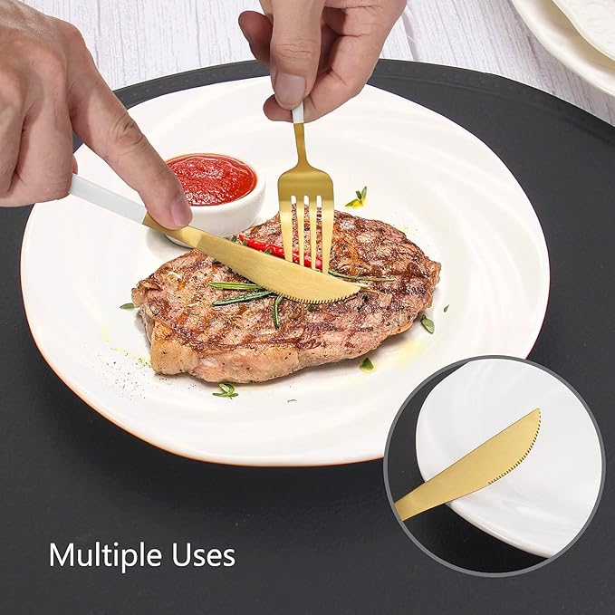 Matte White Gold Silverware Set, 40-Piece Stainless Steel Flatware Set, Satin Finish tableware Cutlery Set, Service for 8, Home and Restaurant, Dishwasher Safe