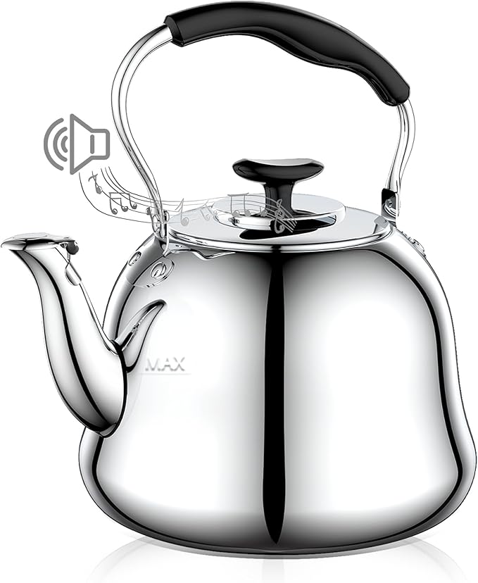 2L Whistling Stovetop Tea Kettle - Food Grade Stainless Steel Teapot with Fast Boil, Wide Mouth, Folding Handle, Ideal for Stove Top – Perfect for Tea, Coffee & Hot Water, Mirror Finished