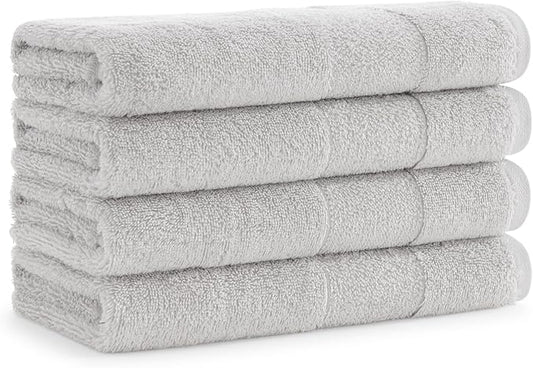 Aston & Arden Aegean Terry Hand Towels - Set of 4 - Ringspun Turkish Cotton Thick and Soft Absorbent Luxury Hotel and Spa Bathroom Towel, 600 GSM, 18 x 32 in, Light Grey
