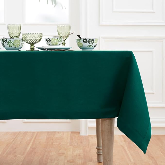 Solino Home Linen Tablecloth for Rectangle Tables 60 x 108 Inch - 100% Pure Linen Rainforest Green Table Cloth - Fete, Machine Washable Cloth Tablecloth for Winter, New Year