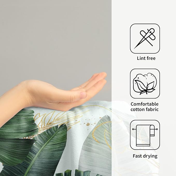 Imiss Palm Leaf Tropical Hand Towel Set of 2,Summer Green Gold Leaves Botanical Kitchen Dish Towels 14.4 x 28.3 Inch Soft Bathroom Guest Towels for Spa Yoga Gym Decor