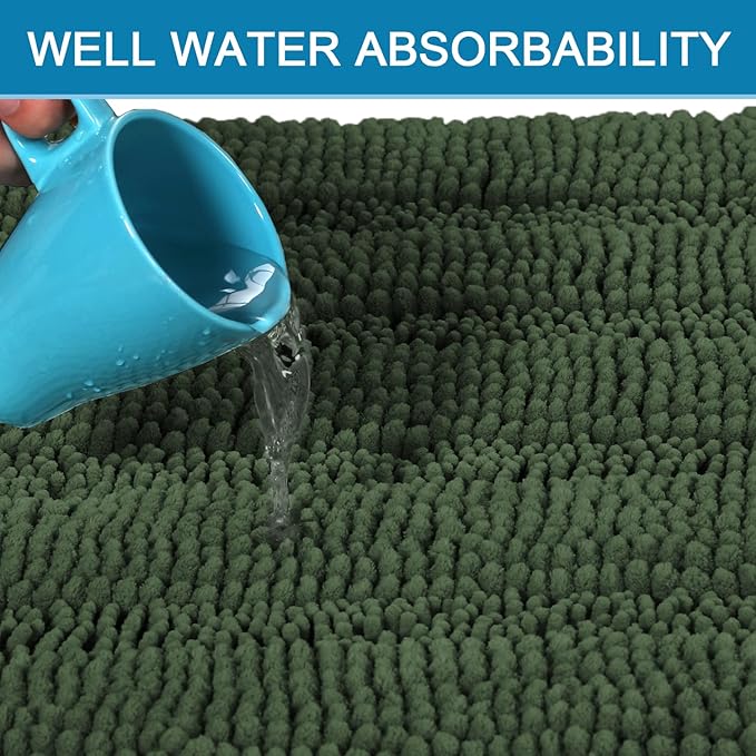 H.VERSAILTEX Bathroom Rugs Bath Rug Set 2 Piece Bathroom Contour Rug Toilet Mat Sets Non Slip Contour Bath Rug Ultra Thick Water Absorbent Striped Bath Mats(20" x 32" Plus 20" x 20" U, Bronze Green)