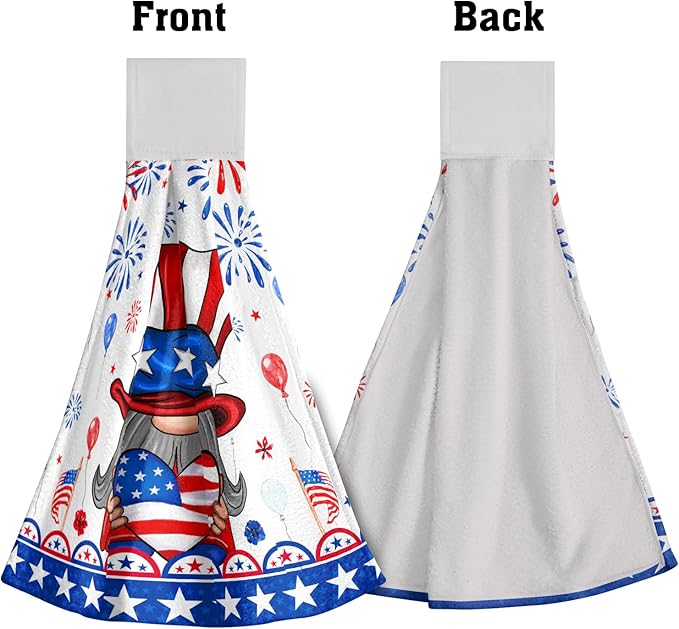 Giwawa American Flag Hand Towels 2 Pack Home Decorative Patriotic Gnome Kitchen Dish Towels Hanging Tie Towels for Bathroom Tabletop Holiday