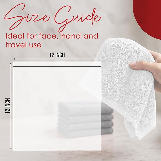 RIVERSIDE 12 Pack Washcloths - 12x12 Inches, 400 GSM, 100% Ring-Spun Cotton - Soft, Absorbent & Durable Face and Body Towels - for Bathroom, Spa, Gym, Makeup Removal & Everyday Use - White