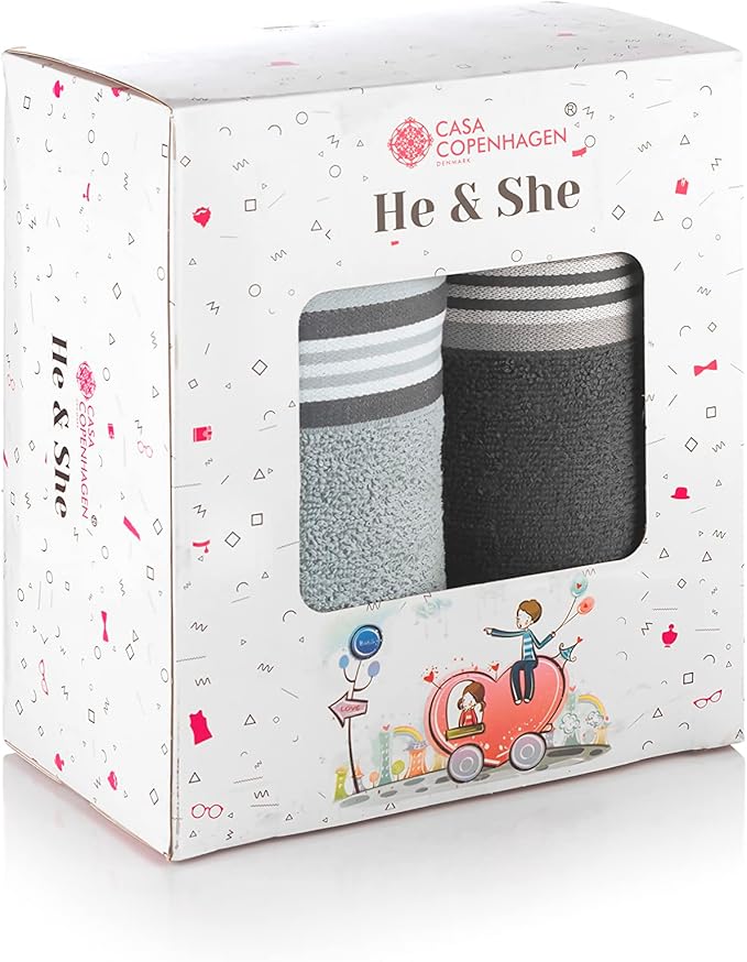 CASA COPENHAGEN, Designed in Denmark, 550 GSM, 35x70 Inches Extra Large Jumbo Size Bath Sheets, Set of 2 Towels, Super Soft Egyptian Cotton Towels for Bathroom & Shower - Granite Grey + Mirage Grey