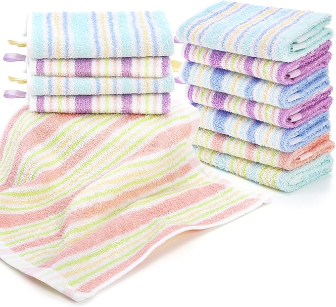 20 Pack Small Face Wash Cloths, 10x10 Inch Cotton Soft Hand Towel, Comfortable Striped Fingertip Towel for Sensitive Skin, Reusable Makeup Remover Cloth, Absorbent Cleaning Rag, 5 Colors