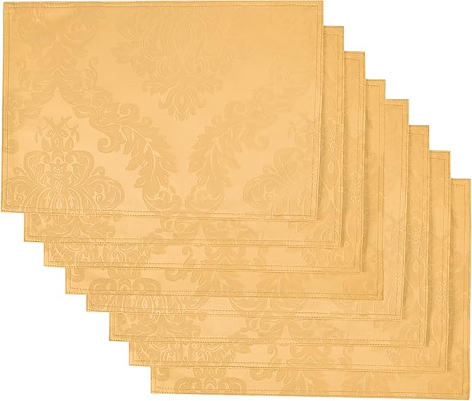 Place Mats Set of 8 – Rectangle Rectangular Waterproof Fabric Polyester Cloth Washable Wipeable Heat Resistant Placemats for Kitchen Dining Dinner Table Indoor 13 X 19 Inch Gold