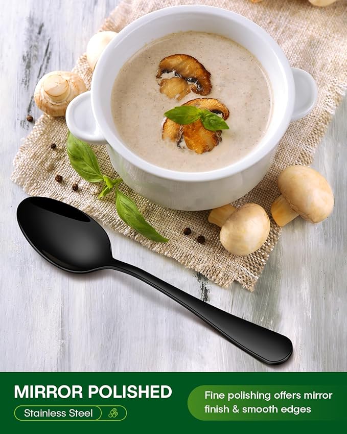 40 Piece Black Silverware Set, Stainless Steel Flatware Set for 8 Food Grade Cutlery Utensil Set Include Knife Fork Spoon Mirror Polished Dishwasher Safe