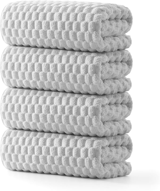 REDKISS 4 Pack Gray Microfiber Bath Towels - Extra Large Waffle Towels Set for Bathroom, Super Absorbent Towel Set of 4 Lagre, Quick Dry Bathroom Towel for Spa, Gym,Travel, Lint Free, Ultra Soft