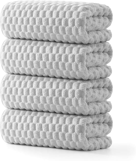 REDKISS 4 Pack Gray Microfiber Bath Towels - Extra Large Waffle Towels Set for Bathroom, Super Absorbent Towel Set of 4 Lagre, Quick Dry Bathroom Towel for Spa, Gym,Travel, Lint Free, Ultra Soft