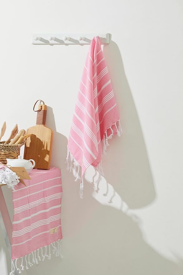 Turkish Hand Towels - Set of 2, 18" x 30" inches, Lightweight Cotton Towel Prewashed Hand Towels for Kitchen, Bath, Guest, Face, Hair, Gym, Yoga, Dishcloth, Travel (Pink)