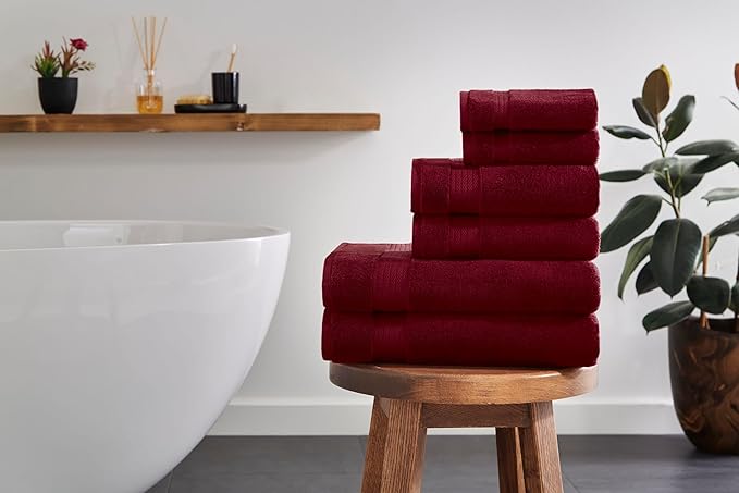 Ozdilek 6-Piece Bath Towel Set, 2 Bath, 2 Hand, 2 Wash, 100% Cotton Turkish Towels, 2 Bath Towels (30x60/550 GSM), 2 Hand Towels (16x30/575 GSM), 2 Washcloths (13x13/600 GSM) (Brick Red)