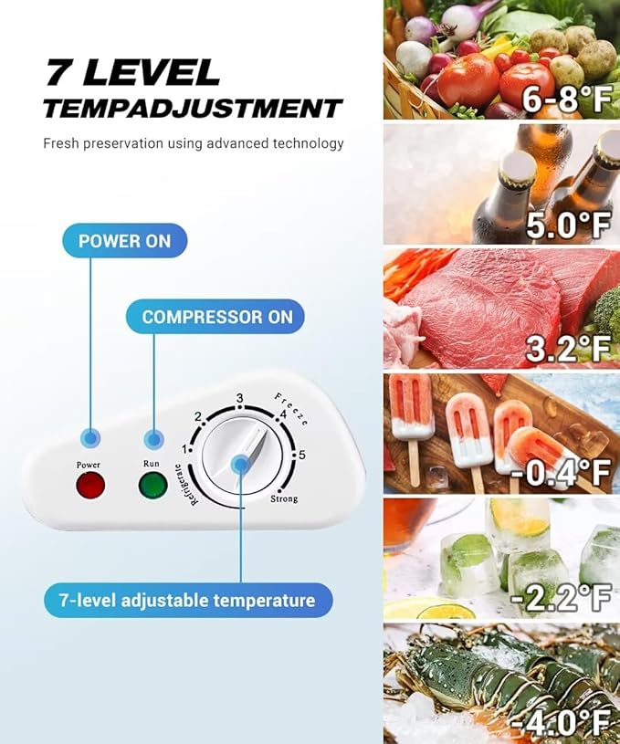 Deep Freezer, Mini Freezer with 7-Step Temperature Control, 5.0 cu.ft Small Deep Freezer, Chest Freezer with Removable Basket for Dormitories, Office, Bedroom and Small Living Spaces(White)