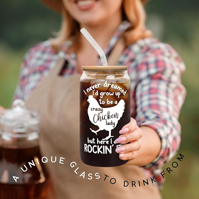 Pawzity Chicken Gifts for Women - Chicken Themed Gifts - Chickens Lover Gift, Chickens Lady Mom Gift - Christmas Ideas for Women - Farmer Animal Present Ideas - 16 Oz 2-sided Can Glass