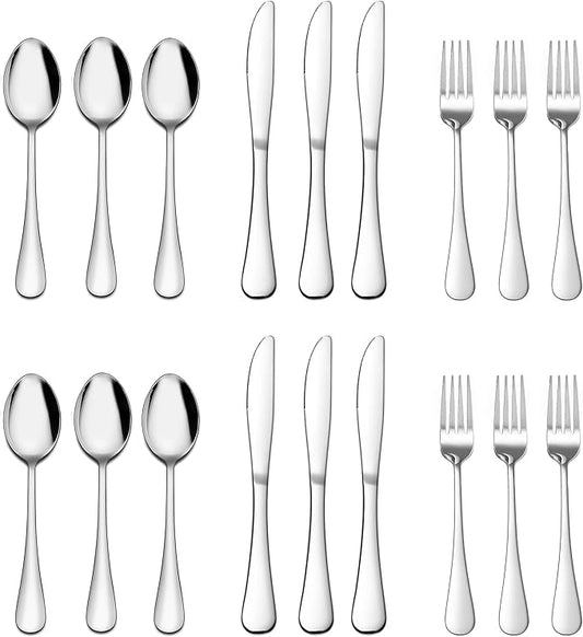 E-far Forks Spoons and Knives Set for 6, 18 Pieces Stainless Steel Silverware Set, Food Grade Flatware Cutlery Sets for Home Kitchen Restaurant, Mirror Finish, Dishwasher Safe