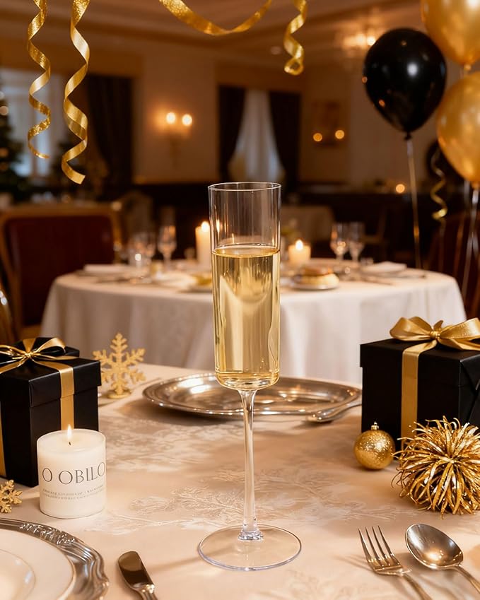 Ciaell 24 Pack Plastic Champagne Flutes - Clear 6 Oz Disposable Champagne Glasses - Square Plastic Toasting Glasses for Party Birthday Anniversary Wedding Christmas New Year