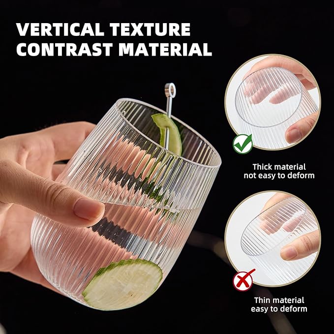 36 Pack Plastic Ribbed Wine Glasses, 15Oz Origami Disposable Wine Glasses Unbreakable Clear Plastic Cocktail Glasses Recyclable Shatterproof Reusable Wine Cups