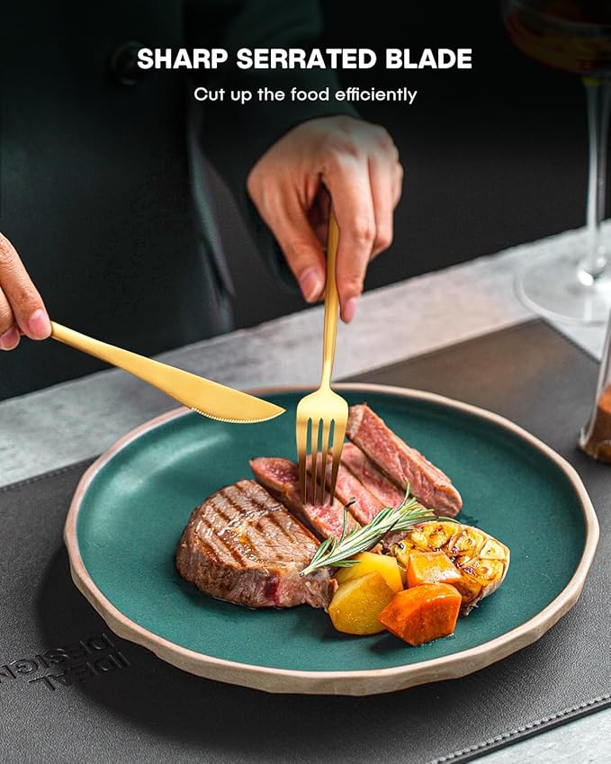 EUIRIO 20-Piece Matte Gold Silverware Set, Modern Flatware Set for 4, Premium Stainless Steel Cutlery Set with Forks Spoons and Knives, Heavy Duty Utensil Sets, Dishwasher Safe