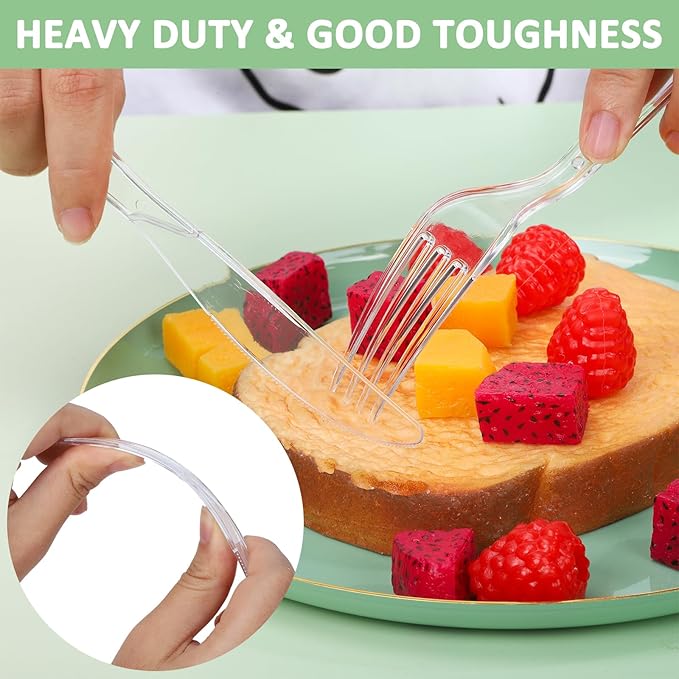 300 Count Plastic Silverware Heavy Duty, BPA-Free Disposable Utensils, Includes 100 Knives, 100 Forks, 100 Spoons for Party, Wedding, Catering, Picnic