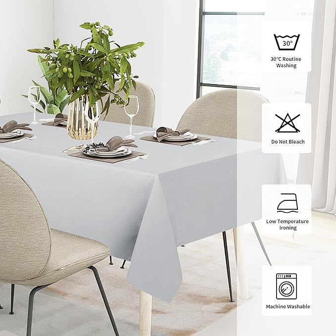 Easy-Going Faux Linen Waterproof Spill-Proof Tablecloth Stain Resistant Rectangle Table Cloth Wrinkle Free Decorative Fabric for Kitchen, Dining, Party, Weddings, Restaurants (60x84 in, Grey)