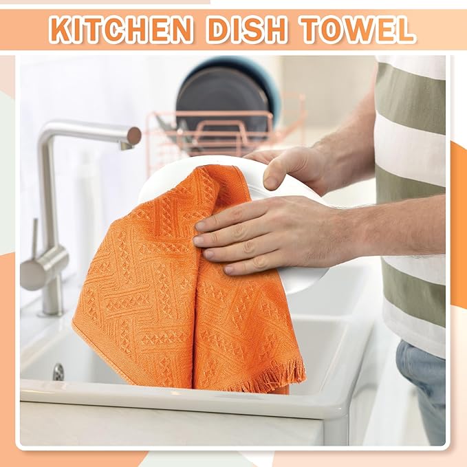 4 Pack Boho Bathroom Hand Towel 14 x 30 Inch 100% Turkish Cotton Decorative Boho Kitchen Hand Towel Farmhouse Bathroom Decor Set Absorbent Soft Guest Tea Gift(Orange)