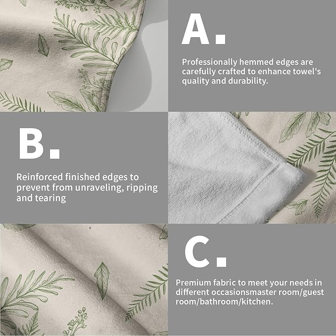 Imiss Sage Green Herbs Leaves Hand Towels 14.4 x 28.3 Inch - Wild Fern Leaf Plants Guest Bathroom Towels Decoration Seasonal Small Fingertip Towels Set of 2 for Face,Shower,Gym