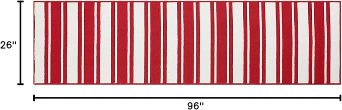 Nautica – Runner Rug | Indoor Runners for Hallways and Entry Rugs| Non-Slip and Non-Skid Entry and Kitchen Door Mat| Machine Washable Entryway Carpet Rugs |26” x 96” |Stripe Red