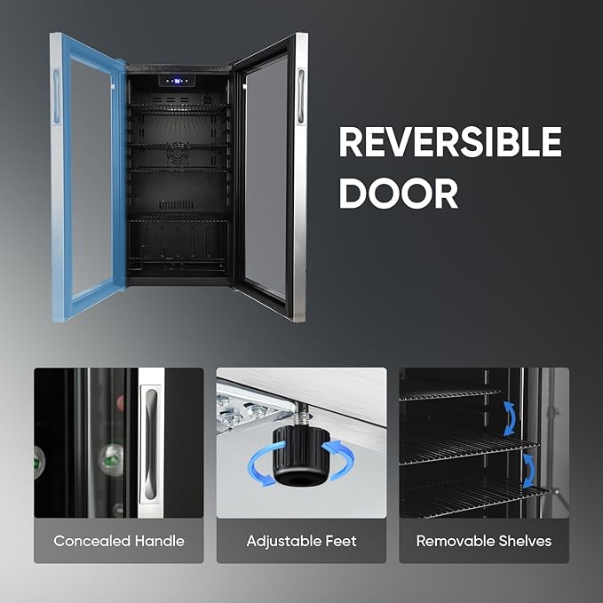 120 Can Beverage Refrigerator – Mini Fridge with Glass Door for Soda Beer or Wine, Beverage Cooler for Bedroom, Office, Bar with Adjustable Shelves & Digital Temperature Display, Silver