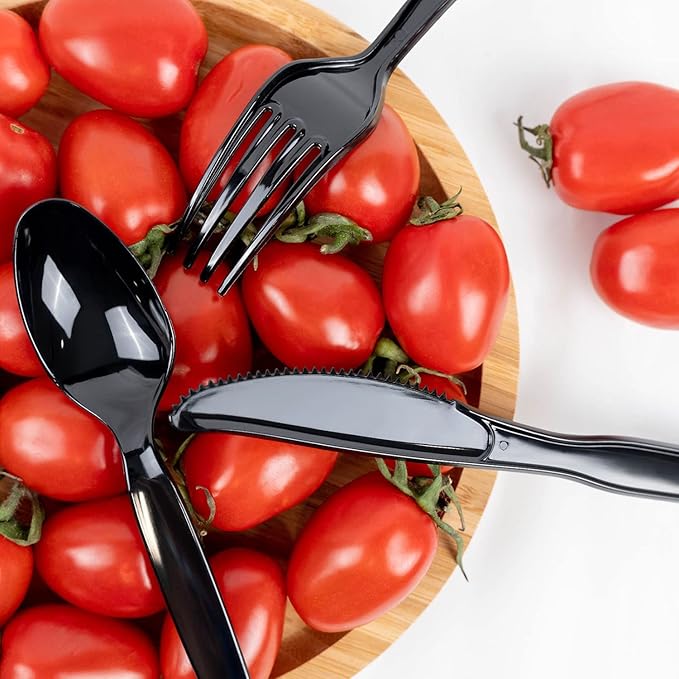 POSATE Disposable Forks, Plastic Forks, Pack of 100, Black, Disposable Utensils for Party Supply