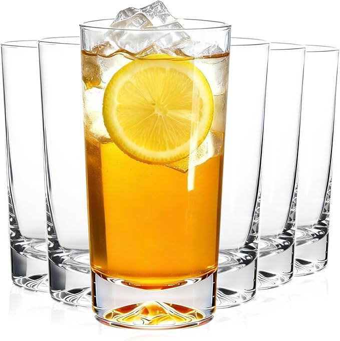 Drinking Glasses Set of 6, 16oz Glass Cups with Wide Mouth Design,Water Glasses for Bar Glassware, Premium Tall Glasses Drinking Set for Water, Beer, Juice and Cocktail, Unique Christmas Gifts