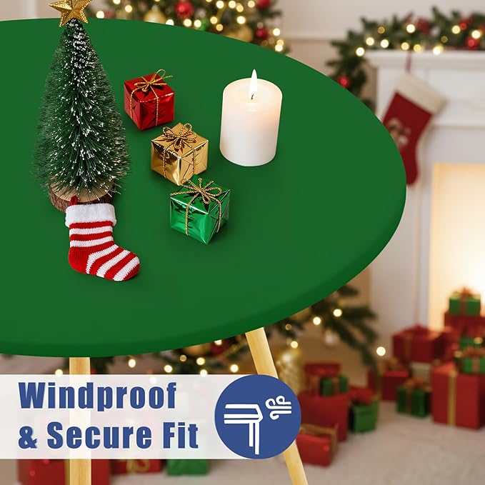 Round Spandex Tablecloth, Elastic Fitted Waterproof Tablecloths for 57"-68" Tables, Stretch Washable Picnic Table Cover for Camping, Dining, Indoor and Outdoor, Emerald Green