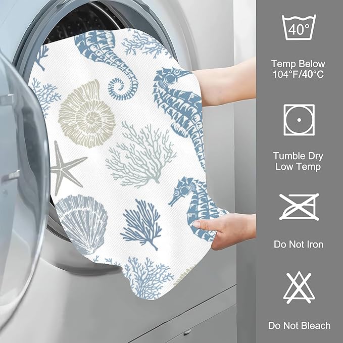 Ocean Marine Hand Towel,Seahorse and Coral Hand Bath Towels Set of 2 Dish Towels Soft Absorbent Decorative Hand Towels for Bathroom Kitchen Yoga Home Decor 14 x 28 in