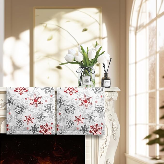 Snowflakes Winter Kitchen Dish Towels Gray Red Snow Hand Towels for Bathroom Xmas Decorations Tea Towel Soft Portable for Home Accessories
