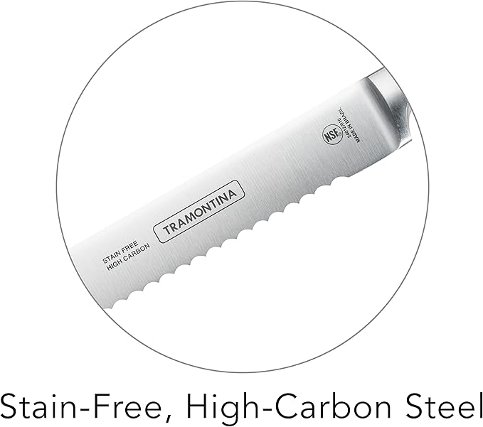 Tramontina Pro Series Forged 10-Inch Serrated Slicer, Stain-free High-Carbon Steel Large Kitchen Knives for Cooking